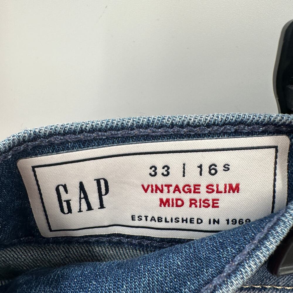 GAP DENIM Vintage Slim Mid Rise Distressed Medium Wash Jean // 16 Short - Picture 4 of 8
